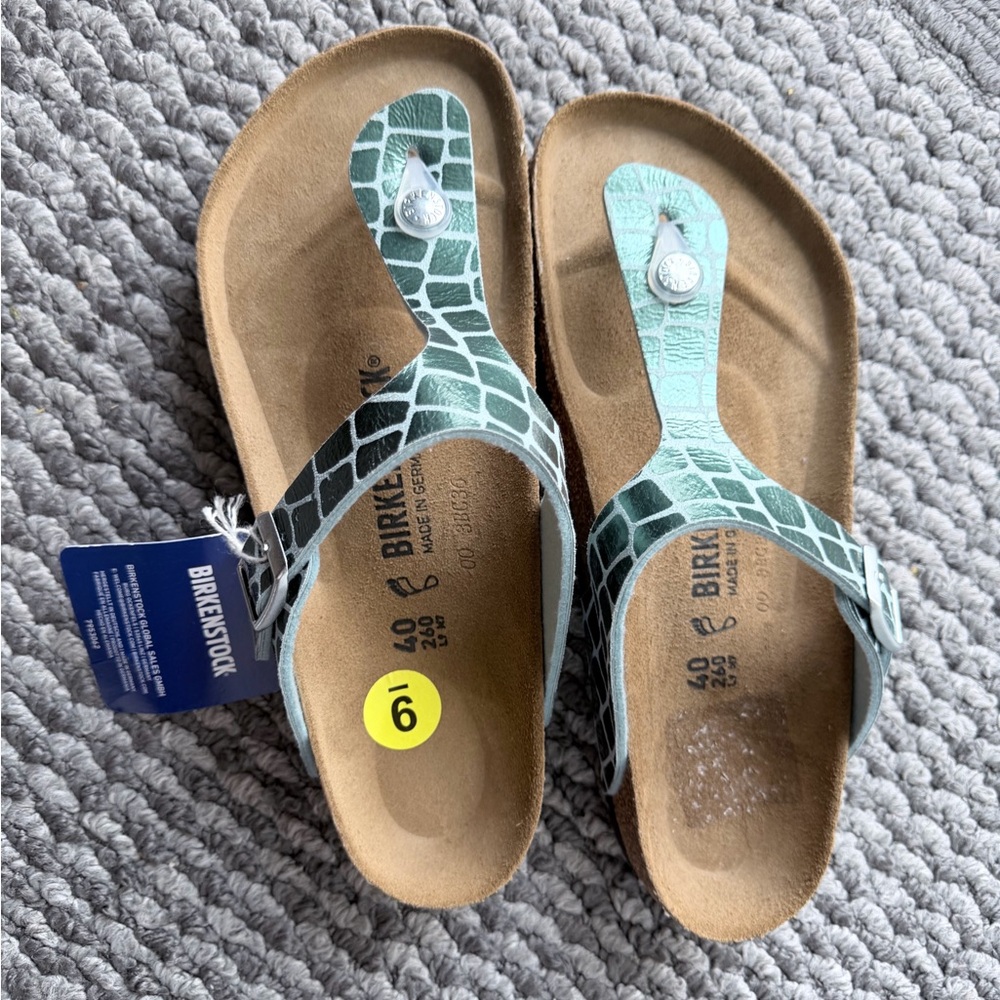 Birkenstock Gizeh Sandals in Mint Green Croc-Embossed - Picture 2 of 5